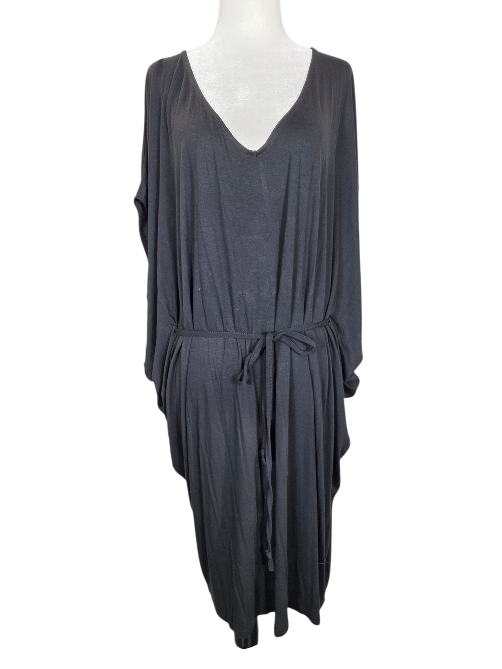 bond-eye Australia soft V-Neck Tie-Waist  lounge cover up Midi Dress-Black